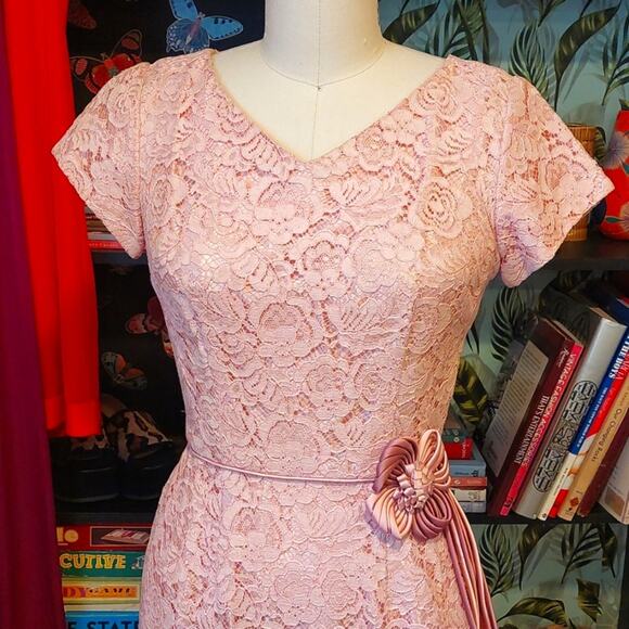 VTG illusion Bombshell Wiggle Dress Union made VLV wedding lace - Picture 1 of 12